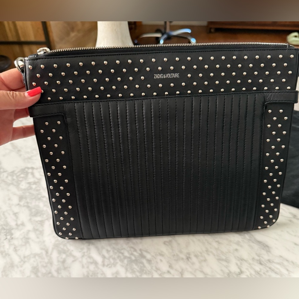 Zadig & Voltaire Black Studded Crossbody Messenger Bag